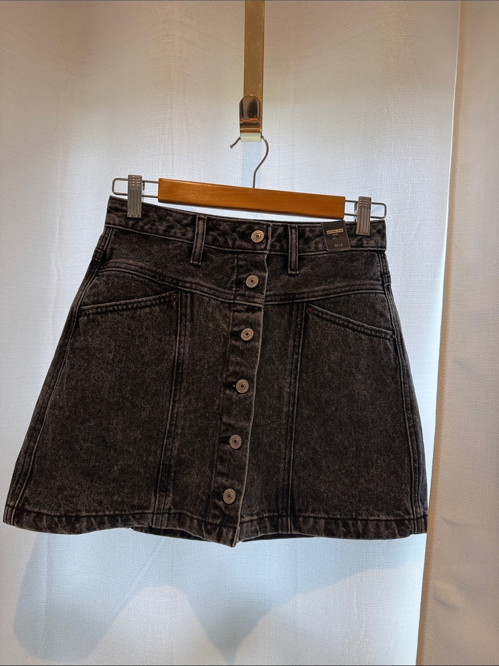 Abercrombie & Fitch Washed Black Button-Front Mini Skirt